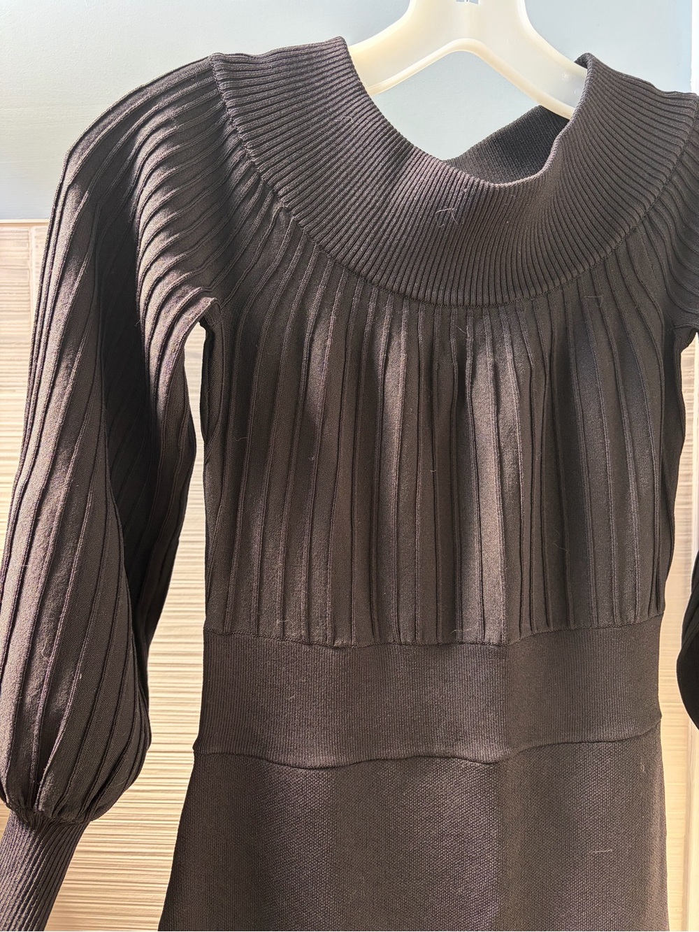 New York & Company Black Ribbed Knit Long Sleeve Dress